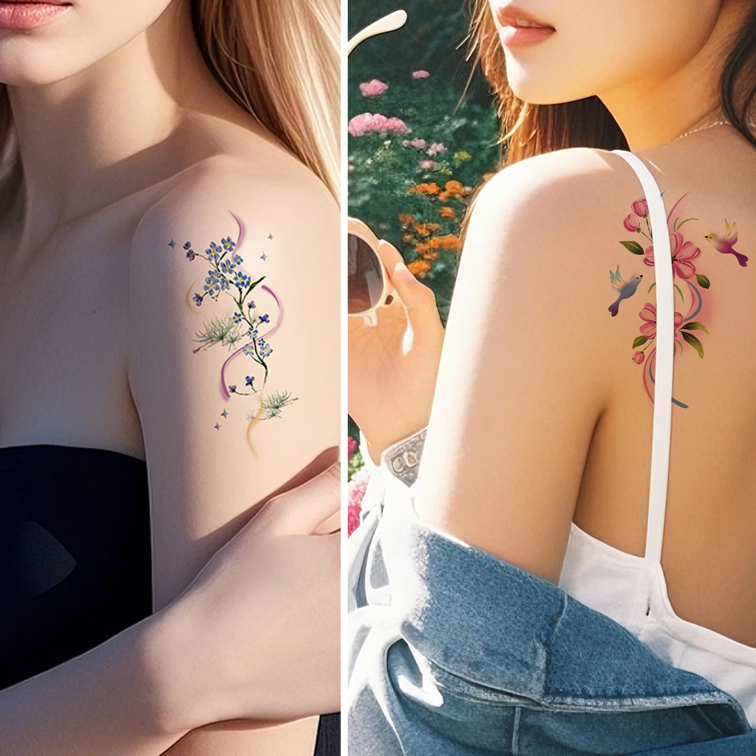 10 قطعة ملصقات وشم على شكل زهرة جديدة مقاومة للماء نماذج فنية صيفية جمالية لتزيين الوشم المزيف