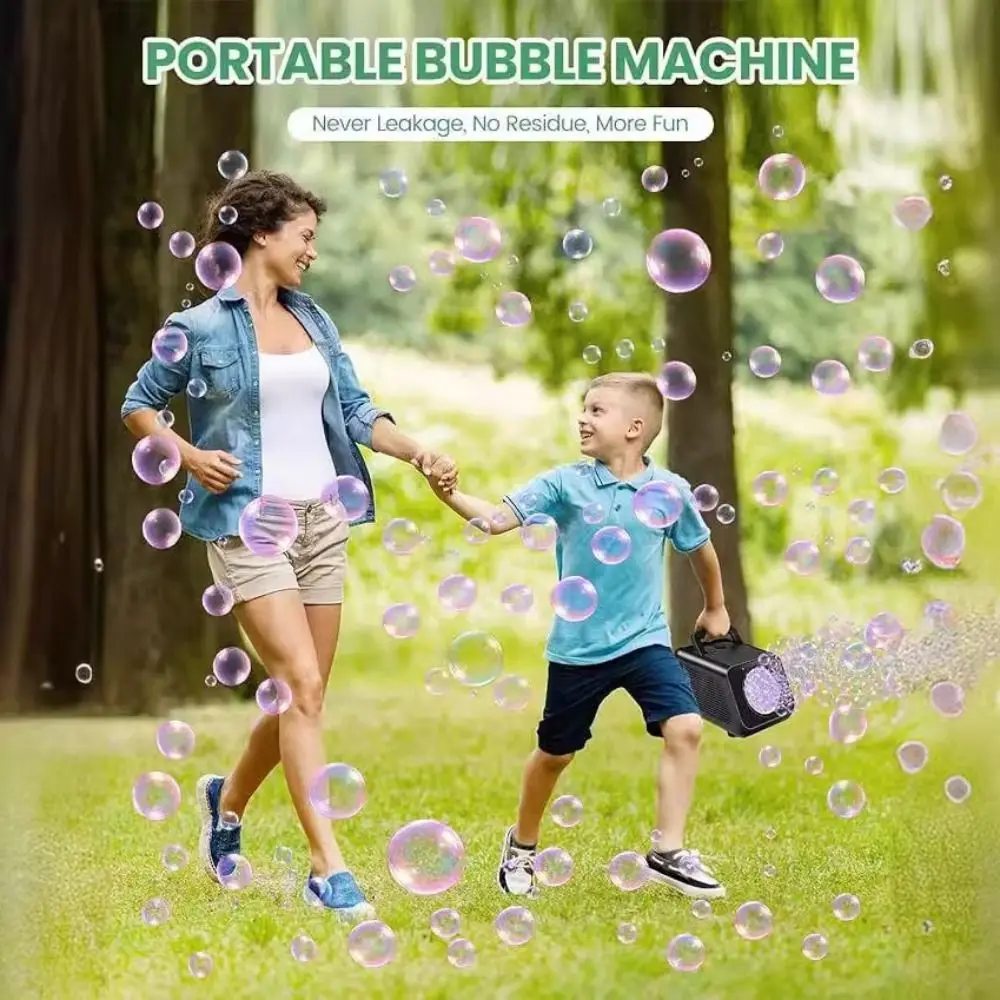 New 15000+ Bubbles Per Minute Automatic Bubble Machine Upgrade Portable Bubble Blower 1 Fan Plastic Bubble Maker Kids