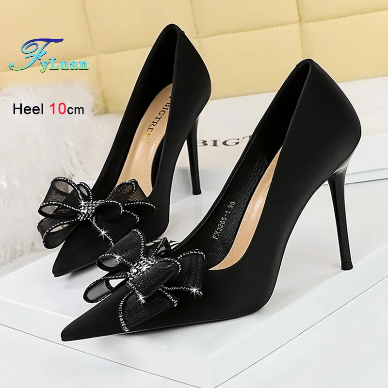 

Новый список, женские туфли-лодочки, легкие роскошные туфли на очень высоком каблуке 10 см, сетчатый дизайн с кружевом и бантом, женские милые туфли для банкета