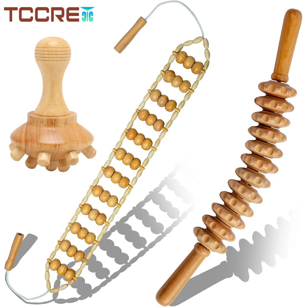 

Wooden Massage Roller Stick Roller Rope Mushroom Massager Anti-Cellulite Gua Sha Tool Deep Tissue Relax Massager Body Shaping