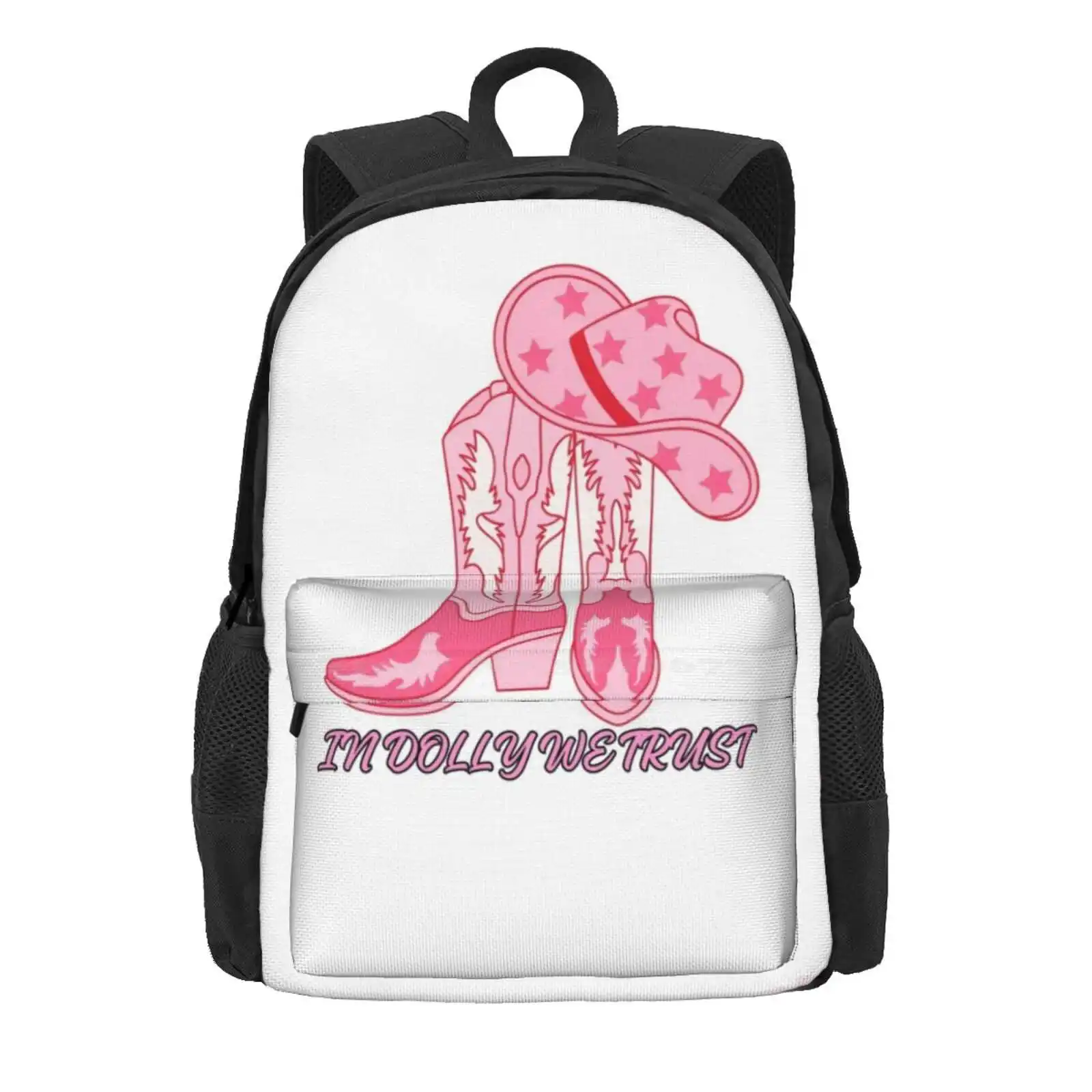 In Dolly We Trust Pink Cowgirl Boots Cowboy Hat Hot Sale Schoolbag Backpack Fashion Bags In Dolly We Trust Cowboy Boots Pink