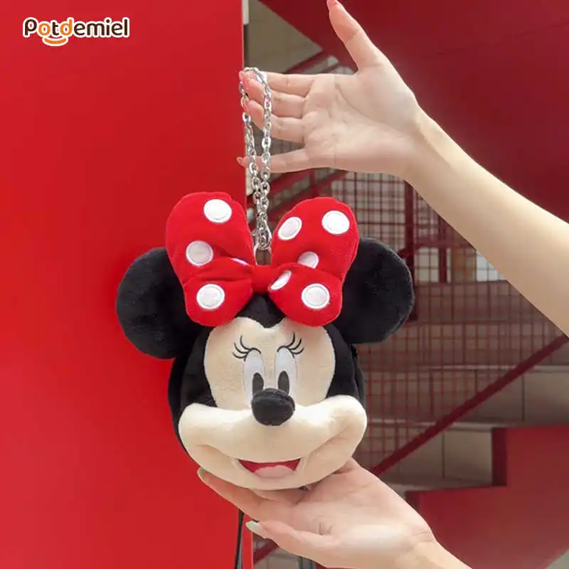 

Плюшевая сумка-кошелек Disney Potdemiel в форме Микки и Минни с цепочкой, портативная, мягкая, с подвеской, подарок, на заказ