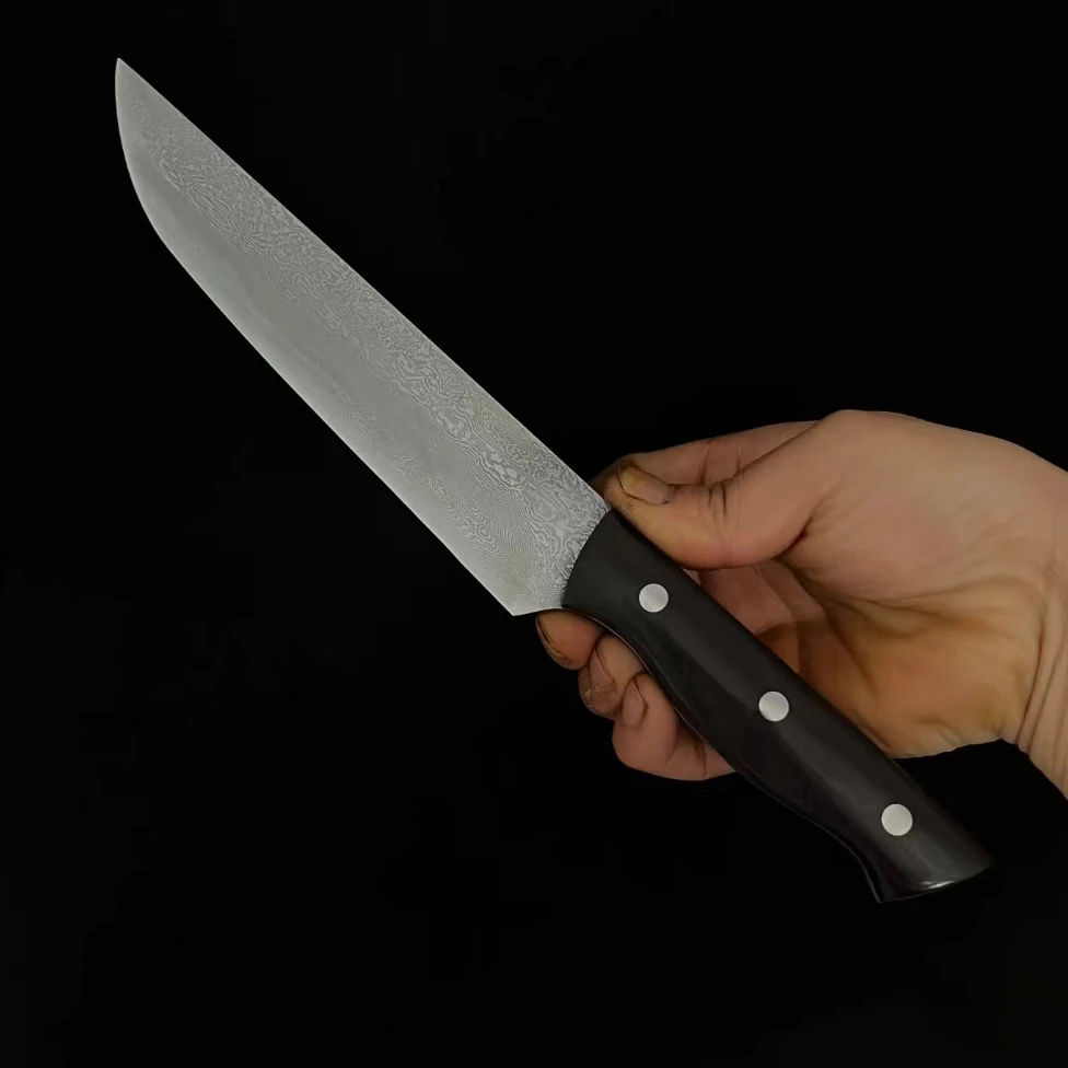 

7 Inch Cleaver Knife Damascus Steel Blade Ebony Handle Sharp Chefs Slicing Boning BBQ Handmade Forged Longquan Kitchen Knives