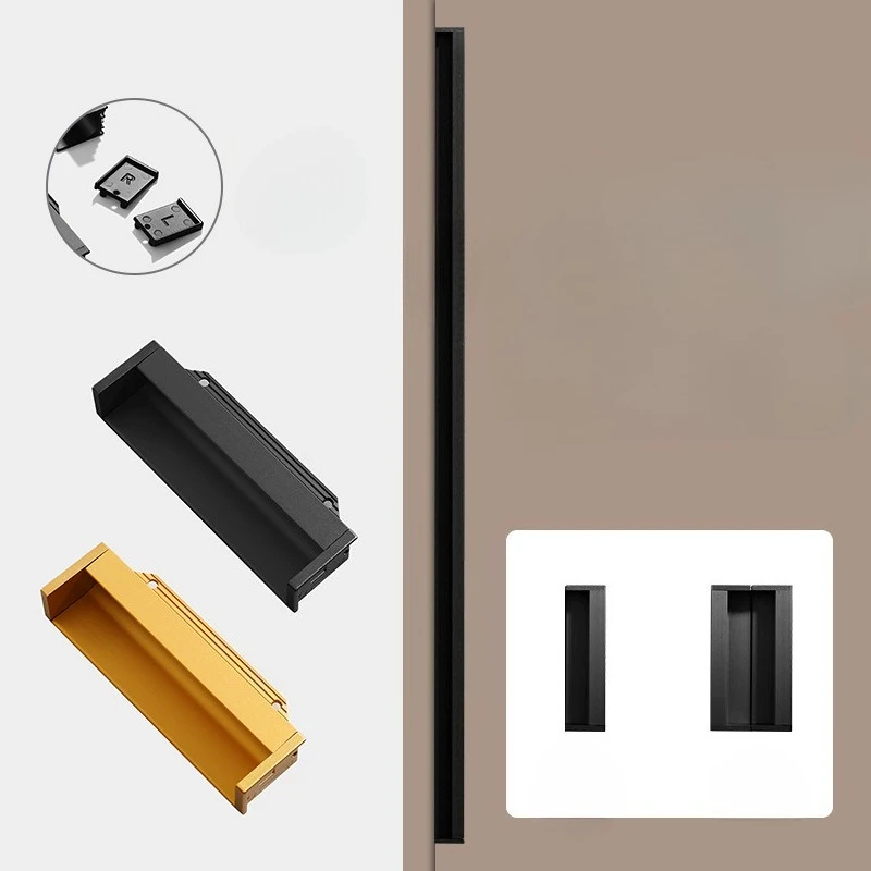 

Modern minimalist embedded slotted sliding door handle Black embedded wardrobe drawer furniture cabinet door handle