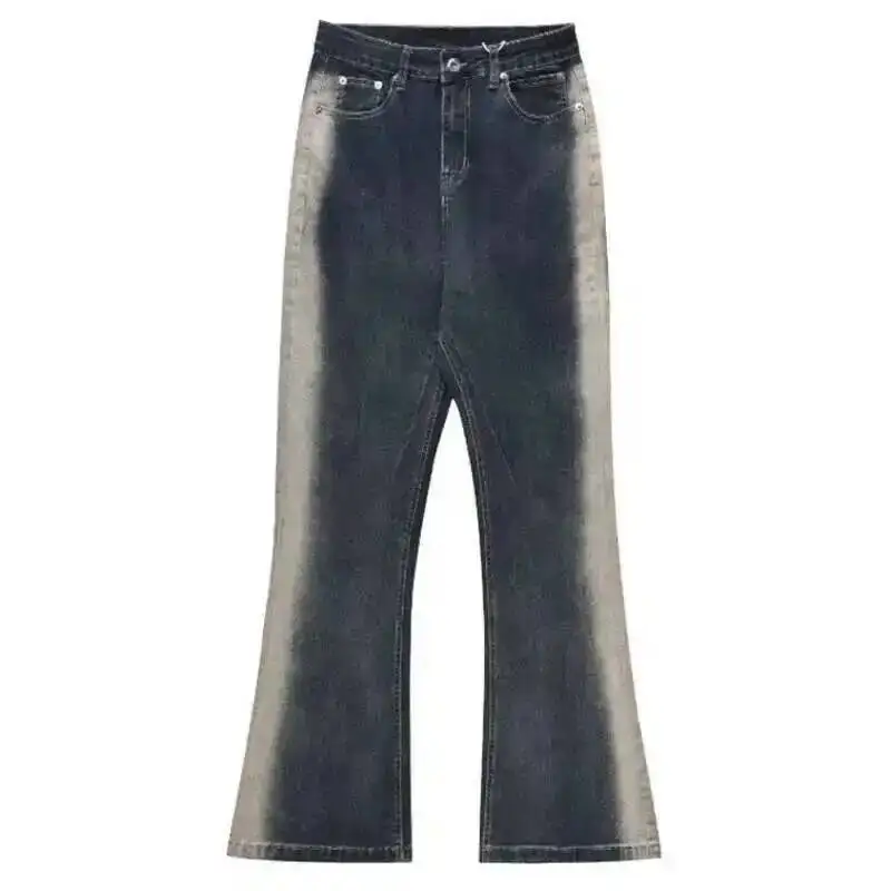 2025 Spring Side Washed Gradient Trendy Jeans Men's New High Street Niche Design Versatile Slim Boot Cut Trousers 2QAZY