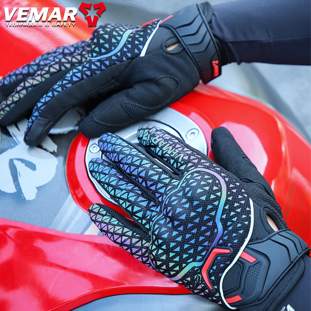 VEMAR Motorcycle Gloves Bright & Colorful Reflective Motocross Summer Cycling Gloves TPU Protective Moto Bike Gloves Touchscreen