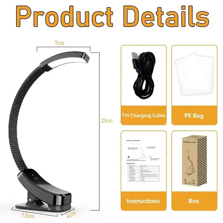 Rechargeable USB Blue Light Blocking Book Light Clip on Amber LED Reading Lamp Eye Healthy Stepless Dimming for Nighttime