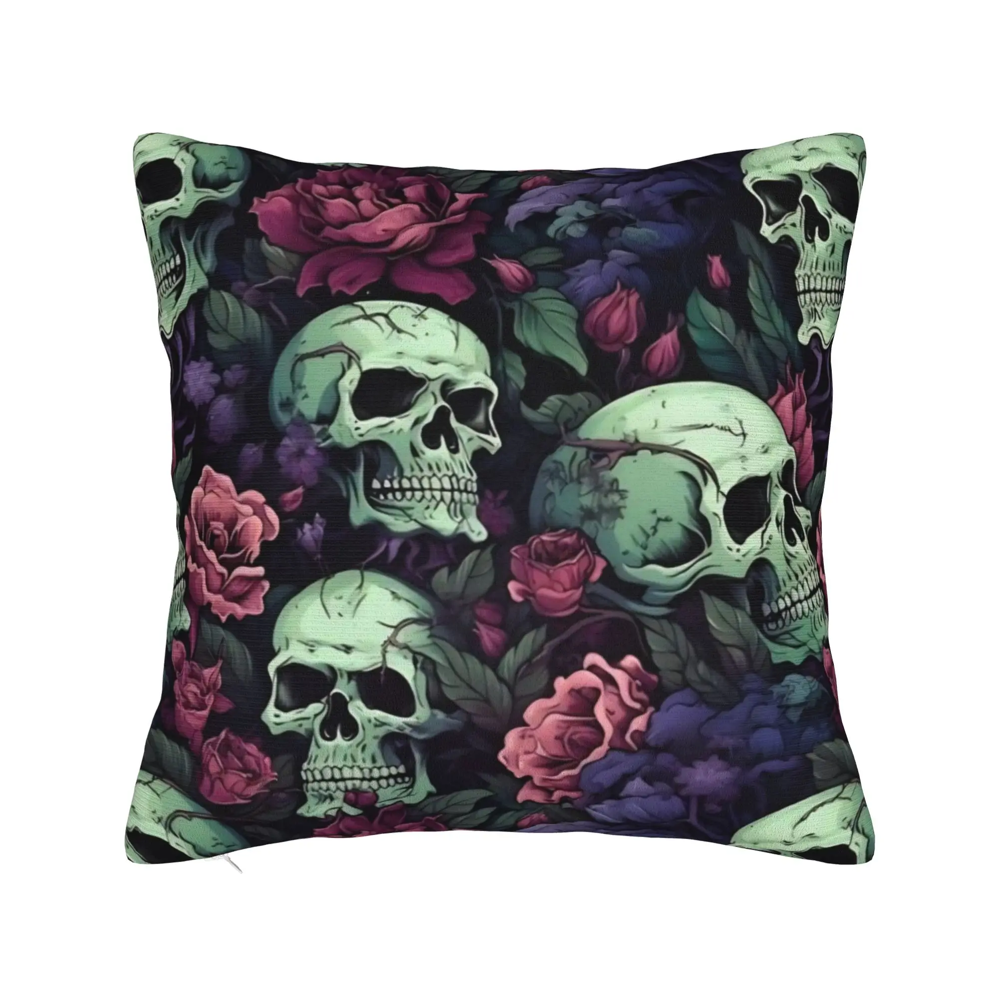 Decorative Pillowcase Halloween Skulls And Flowers Gothic Goth Product Bedroom  Pillow Case Cover Zippered Multi Size