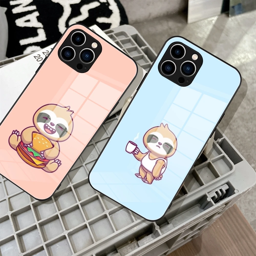 cute sloth cartoon  Phone Case Tempered Glass For IPhone 14 15 11 12 Pro 8 7 14 Plus 13 Pro MAX XR iphone 15 Covers