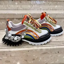 Women Chunky Shoes Europe Station Genuine Leather Female Platform Sneakers 2023 Spring Autumn Ins Luxury Brand Designer Chain