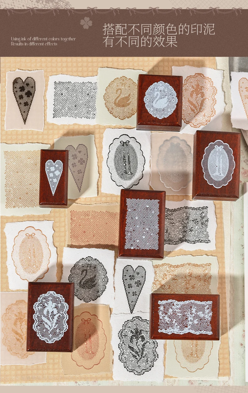 Journal GO Vintage Spitzenblumen-Collage Holzstempel Kreatives DIY Journal Scrapbook Karten Bastelmaterial Landschaftsmaterial Schreibwaren – Detail 5