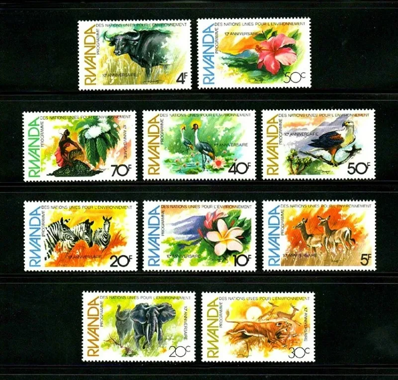 Rwanda Post Stamp,1982,United Nations,Flower and Aniaml,Stamp Collection,Real Original,Good Condition Collection