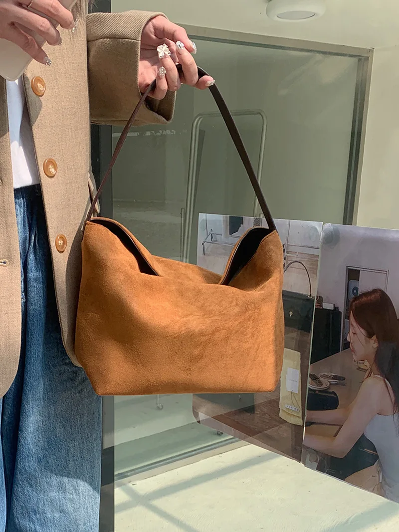 2025 New Retro Matte Suede Small Square Bag Splicing Handbag Fashion Versatile Single Shoulder Underarm Bag for Women