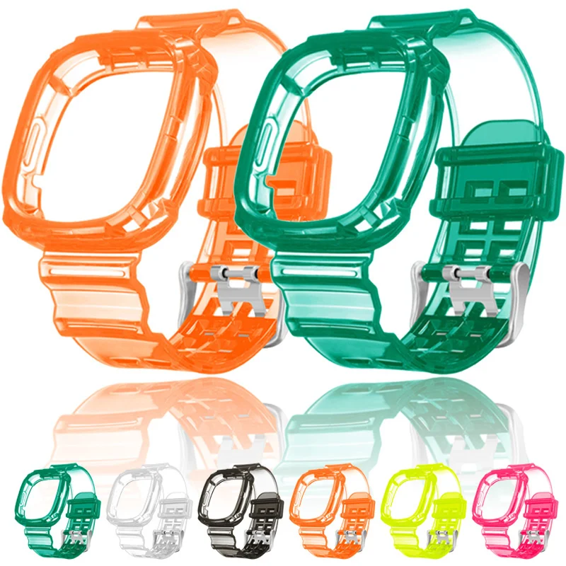 Band + Case TPU for Fitbit Versa4/Versa3 TPU Transparent Replacement Silicone Wristband Bracelet for SmartWatch Fitbit Versa 4/3