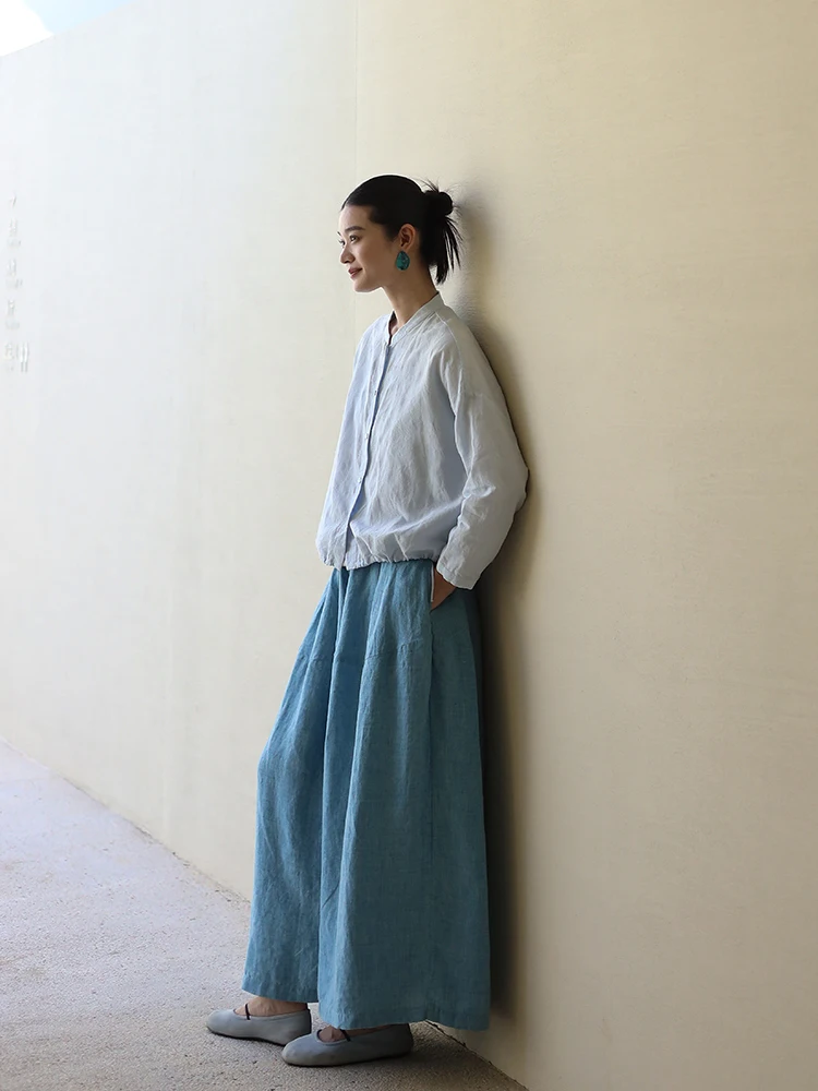 

Retro Wide Leg Pants Linen Weave Loose Artistic Casual Trousers Summer 2026 Ladies High Waist l Waist Fit