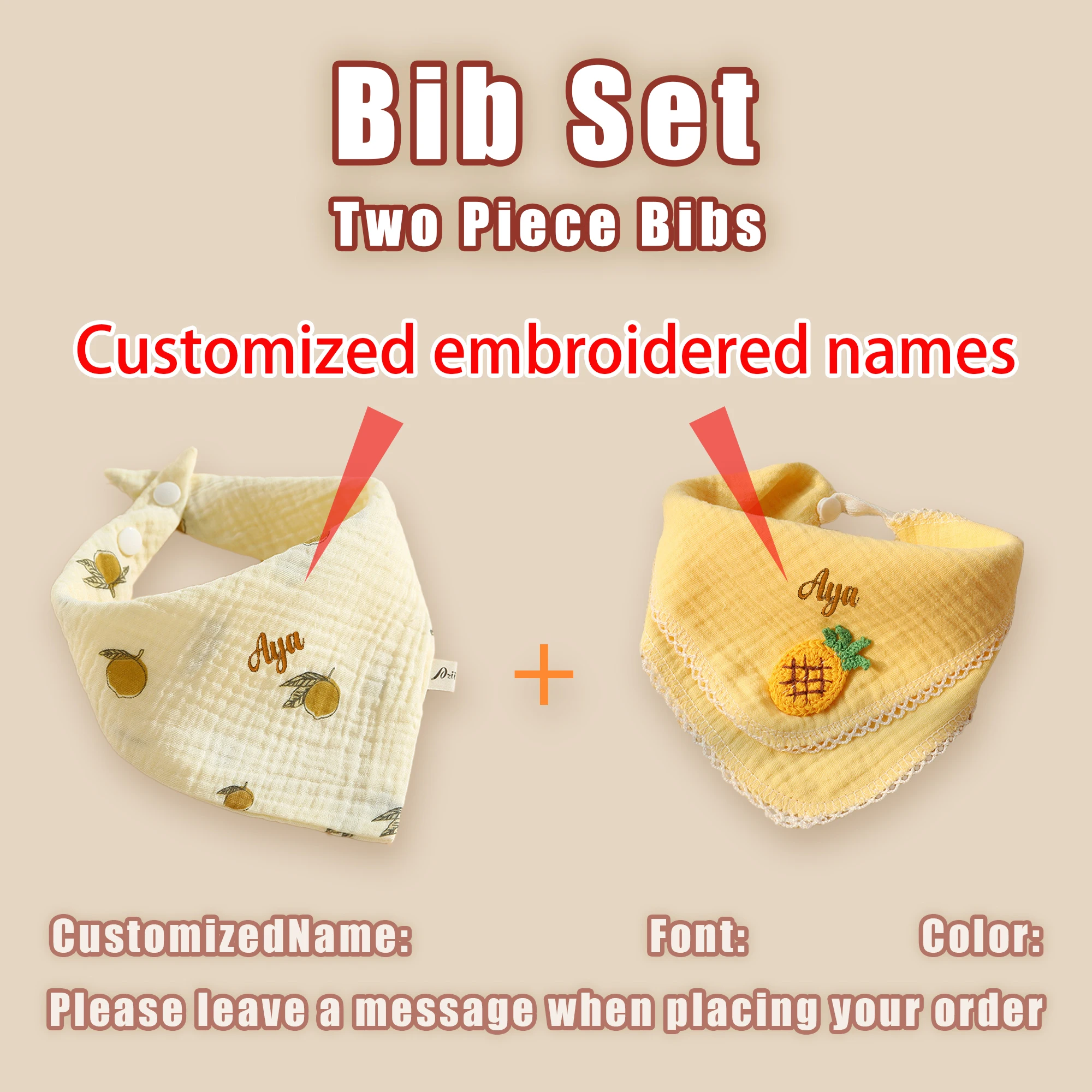 2 Teile/satz Anpassbare Wasserdichte Lätzchen Und Schürze Set für Baby Mädchen Personalisierte Gefüllte Name Spucktücher Neugeborenen Geschenk Set – Detail 7