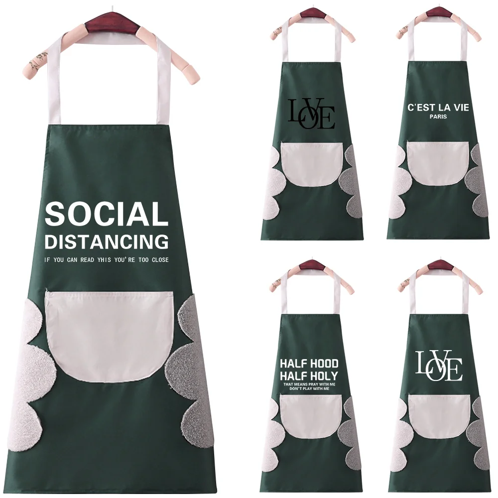 New Kitchen Aprons for Woman Oil-proof Apron for Men Work Restaurant Fashion Text Series Cafes Beauty Nails Studios Uniform
