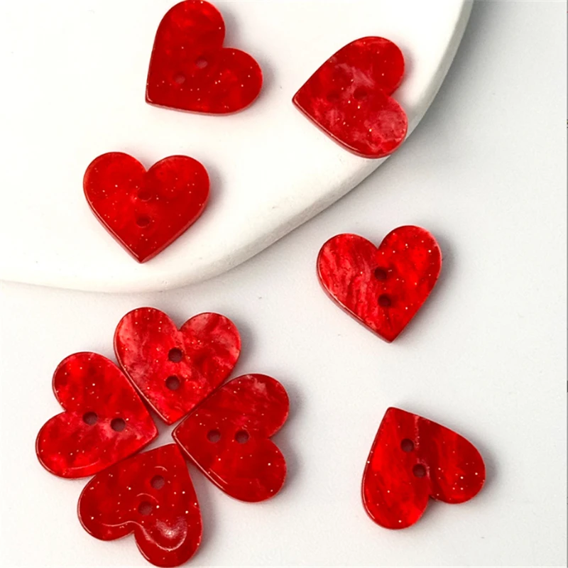 100pcs/lot new creative resin red heart acetic acid button charm connectors for diy earrings garment jewelry making accessories