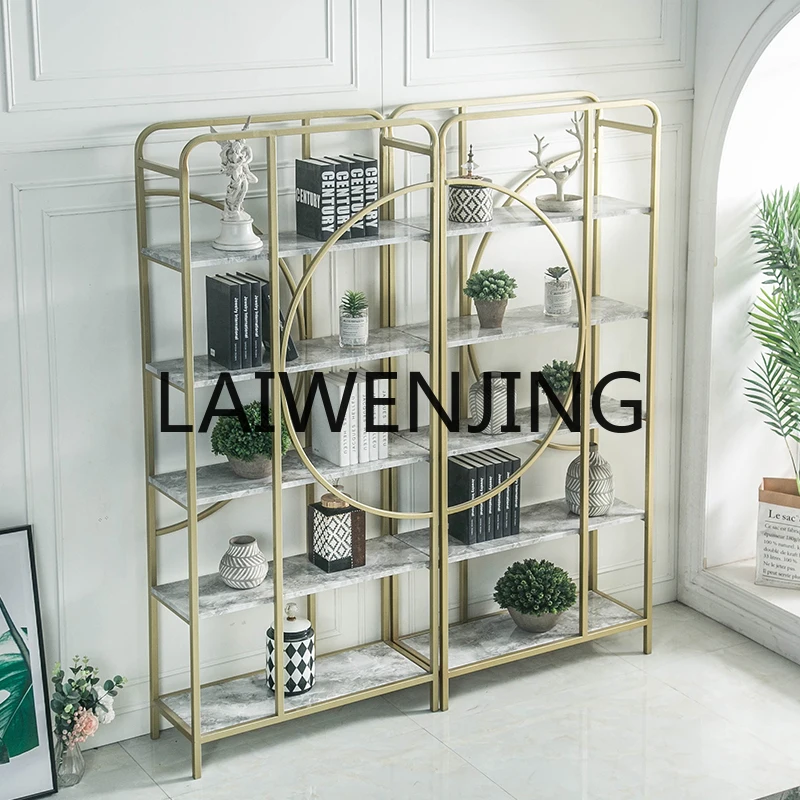 A-16Nordic Shelf Floor Bookcase Metallic Living Room Creative and Slightly Luxury Iron Display Bookshelf