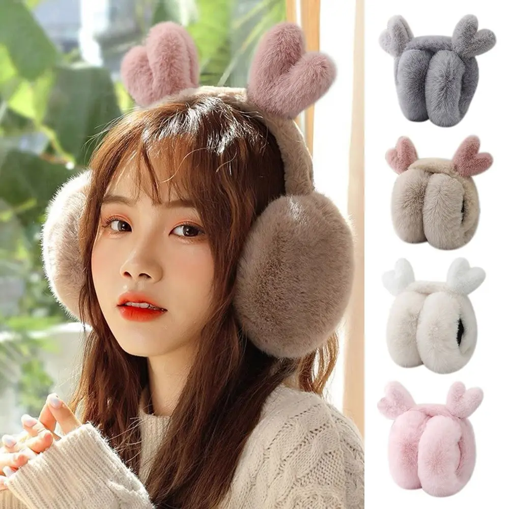 Fashion Deer Ear Earmuffs Foldable Thickened Ear Warmer Keep Warm Anti-Freeze Winter Earflaps for Women Girls