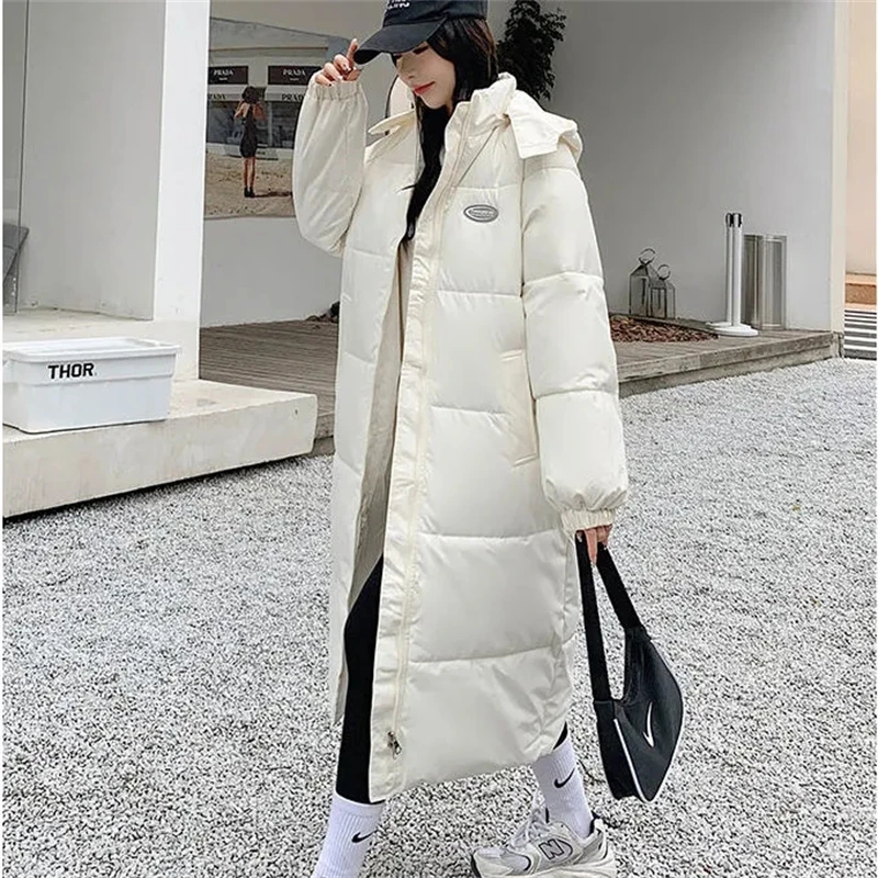 2024 New Winter Women White Duck Down Hoodies Puffer Jackets Coats Windproof Parkas Thick Warm Cotton Padded Loose Female Outerw