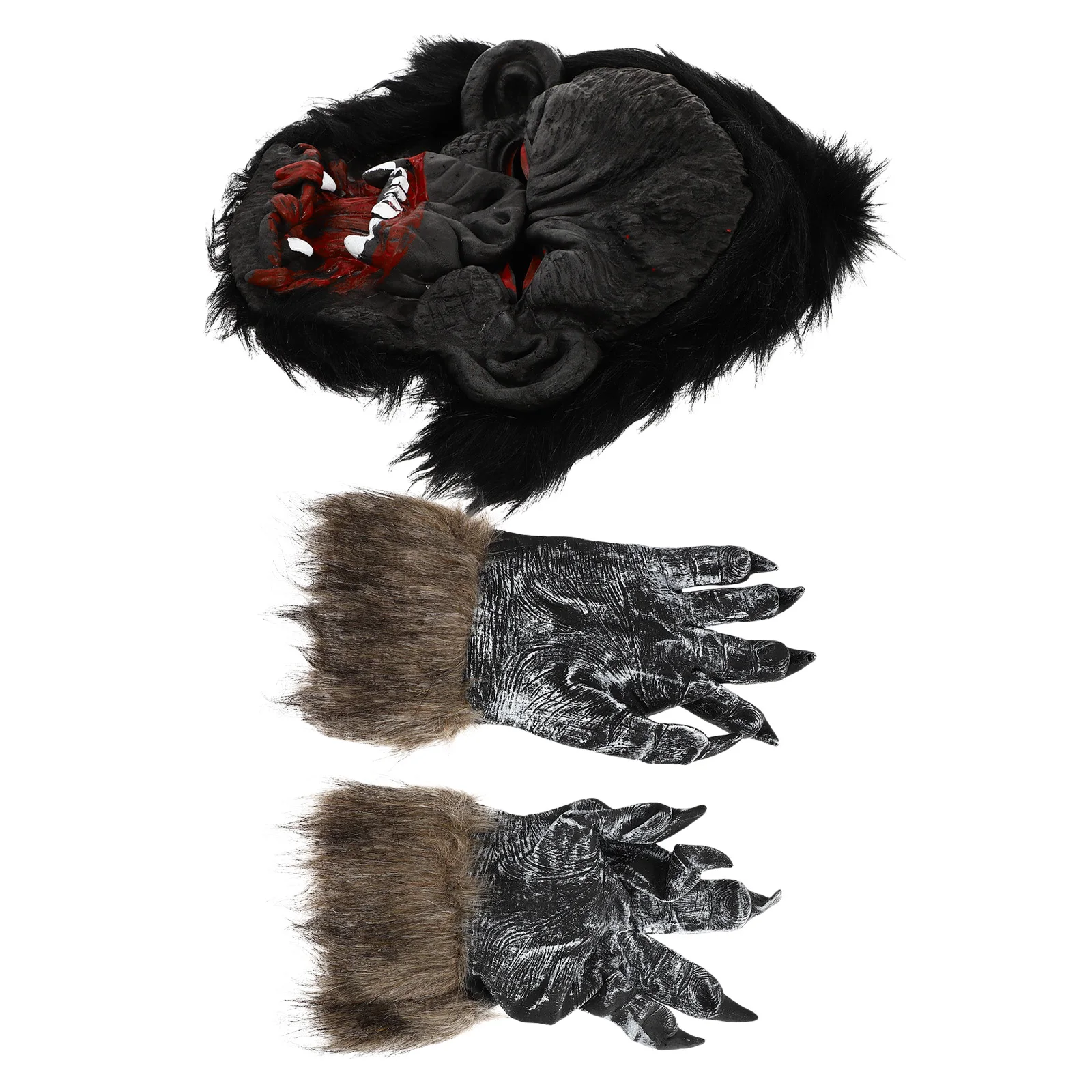 مجموعة قفازات رأس Orangutan قناع الغوريلا قفازات زي المكياج للهالوين حفلة تنكرية مستحلب مضحك مخيف