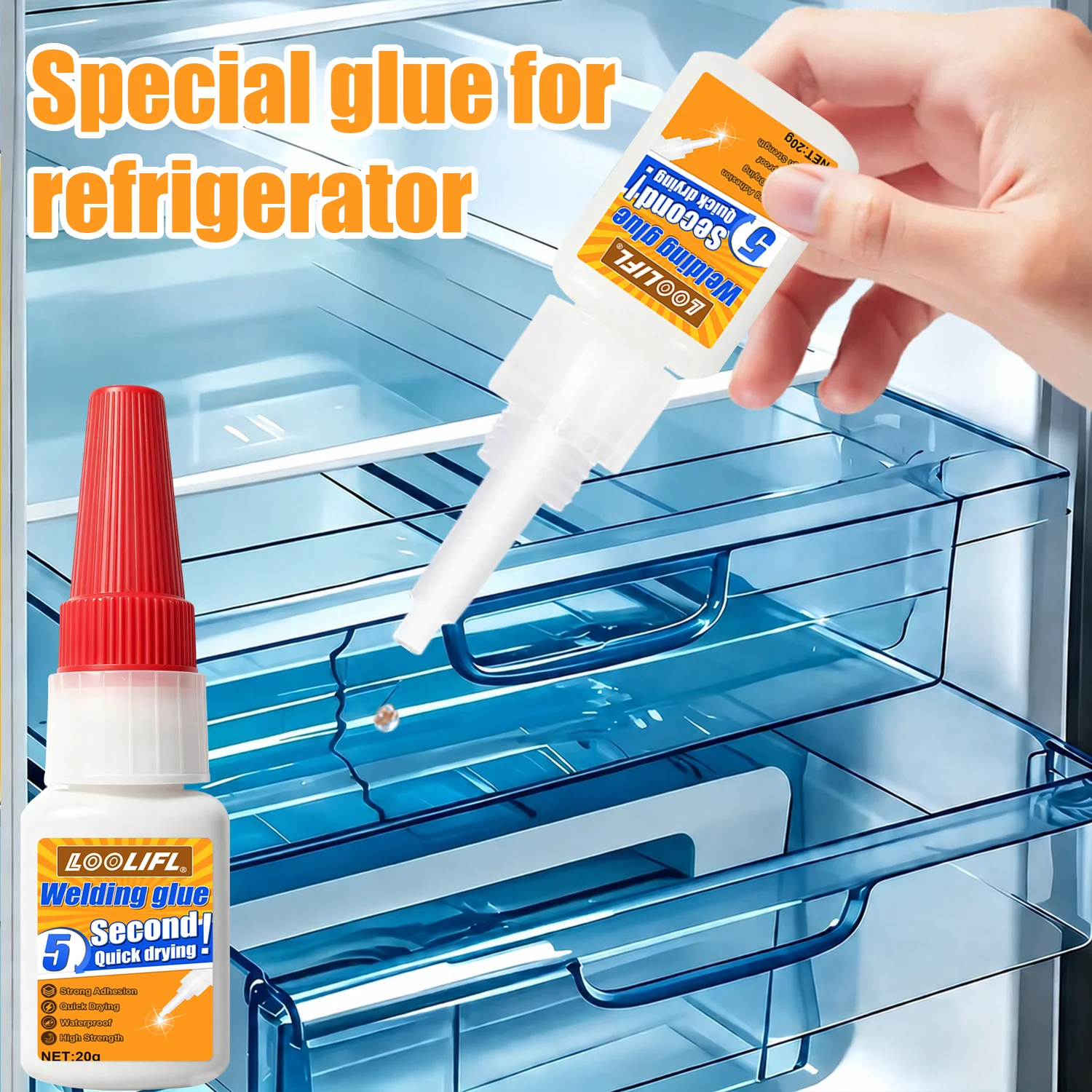 20ML Refrigerator Drawer Repair Glue Adhesive Quick Drying Transparent High Strength For Brackets Slides Door Seals PlasticGlass