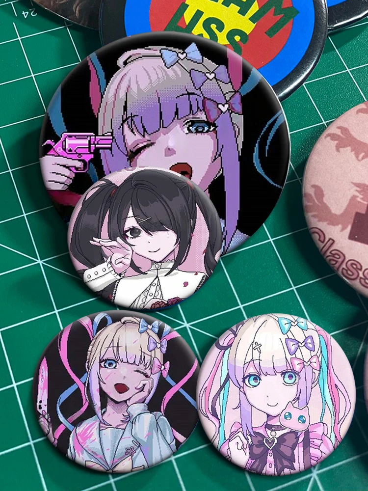 58mm 가난한 소녀 과다 복용 귀여운 만화 단추 핀 Pixelation KAngel Ame-Chan 고딕 로리타 브로치 배지 가방 의류 장식 선물