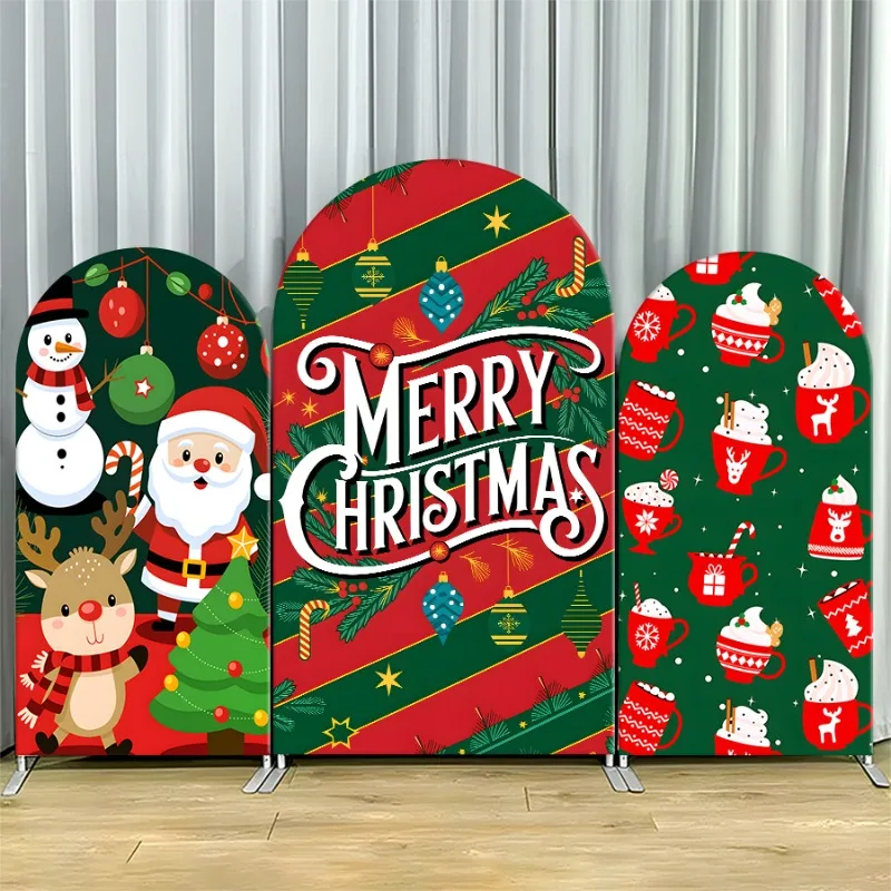 

Arch Backdrop Cover Single Side Festive Christmas Scene Santa Snowman Reindeer Party Decoration Photo Booth Background Event