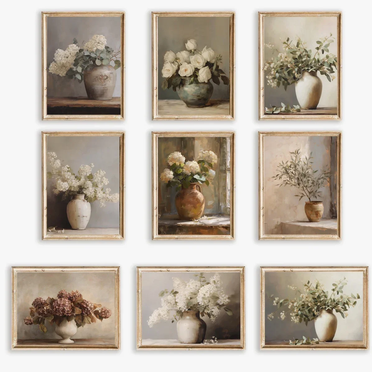 (No frame)Retro Simple Oil Paint Still Life Windowsill Vase Flower Arrangement Poster Canvas Prints Art Pictures Home Room Wa