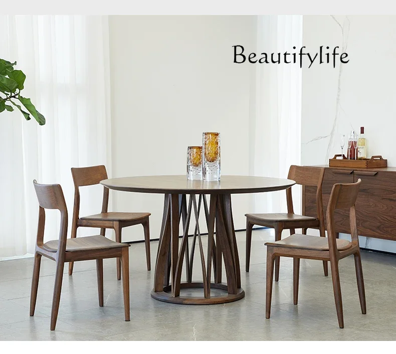 

Round dining table Italian minimalist North American black walnut small round household leisure table log dining table