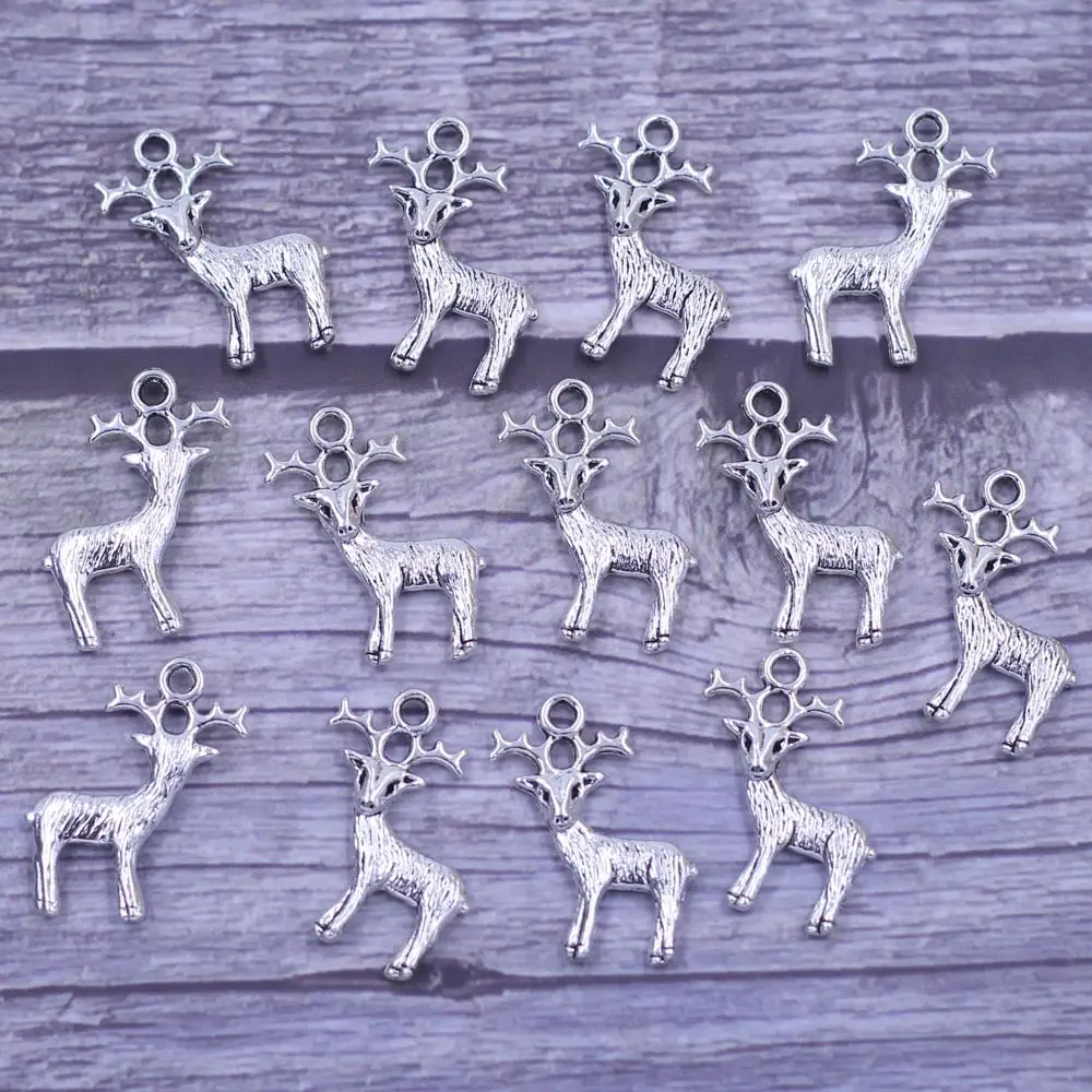 Pendants Silver Tone Breloque Noel Christmas Reindeer Animal Charm Jewelry DIY Findings 24x19mm