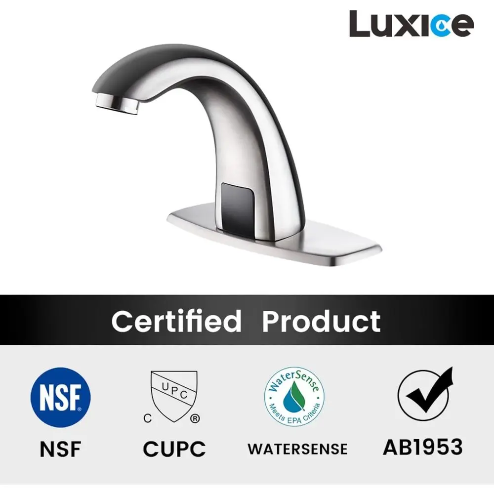 Battery-Powered Motion-Activated Sink Mixer Tap, Brushed Nickel Finish for Commercial Use