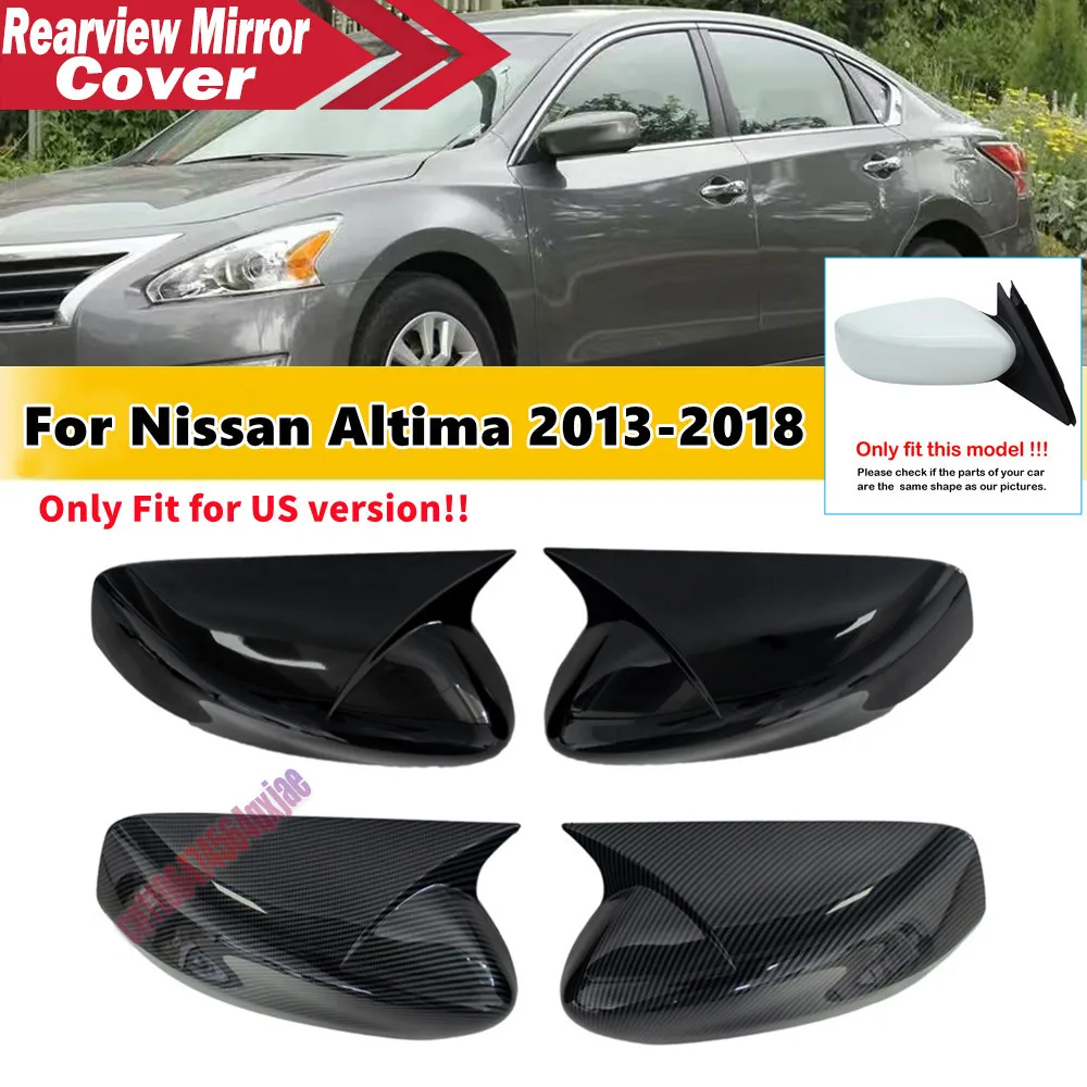 For US Nissan Altima 2013-2018 ABS Rearview Side Mirror Cover Wing Cap Exterior Door Housing Trim Adhesive Sticker