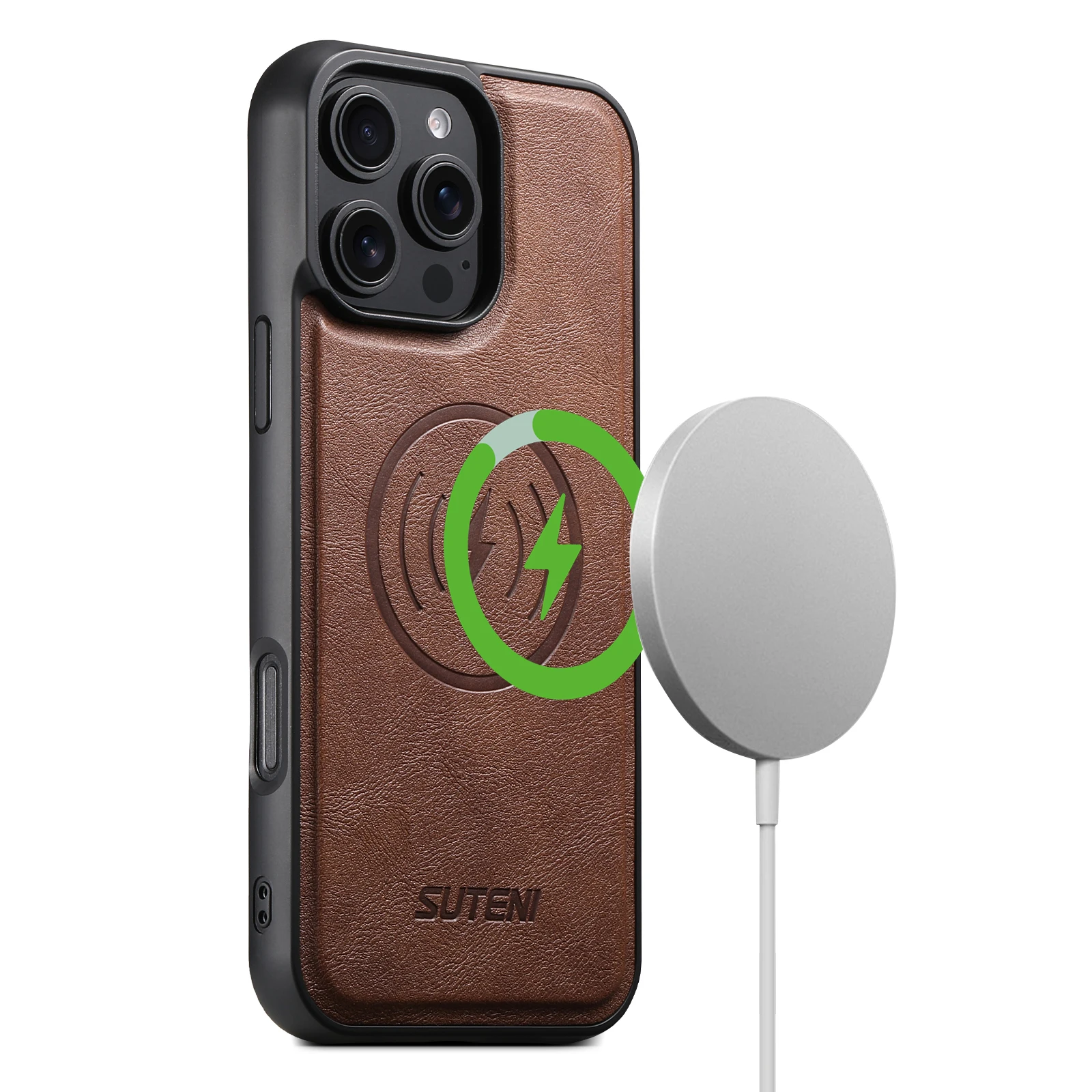 SUTENI Mattierte Kunstleder-Handyhülle mit Magnet und kabelloser Ladefunktion für iPhone 18 Pro Max 17 Air 16 Plus 15 14 Pro 13 12 – Detail 11