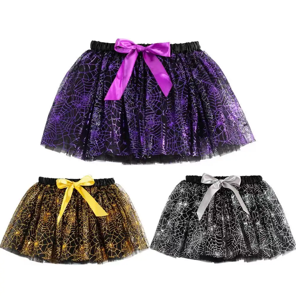 

2025 New Spider Web Printing Tutu Skirt Girls Puff Mesh Skirt for Halloween Decorations Kids Novelty Party Street Gifts Tutu