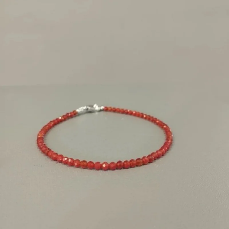 

Orange Carnelian Bracelet Faceted Round Gemstone Beads 7 Inch Handmade