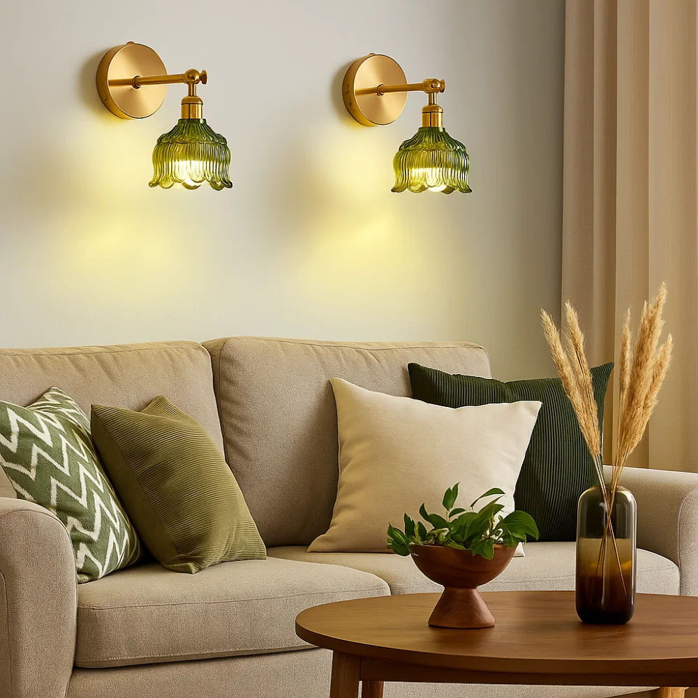 Up Down Rotate Clear Flower Glass LED Wall Lamp Amber Glass Dimmable Copper Wall Light Fixtures Reading Nook Energy Saving