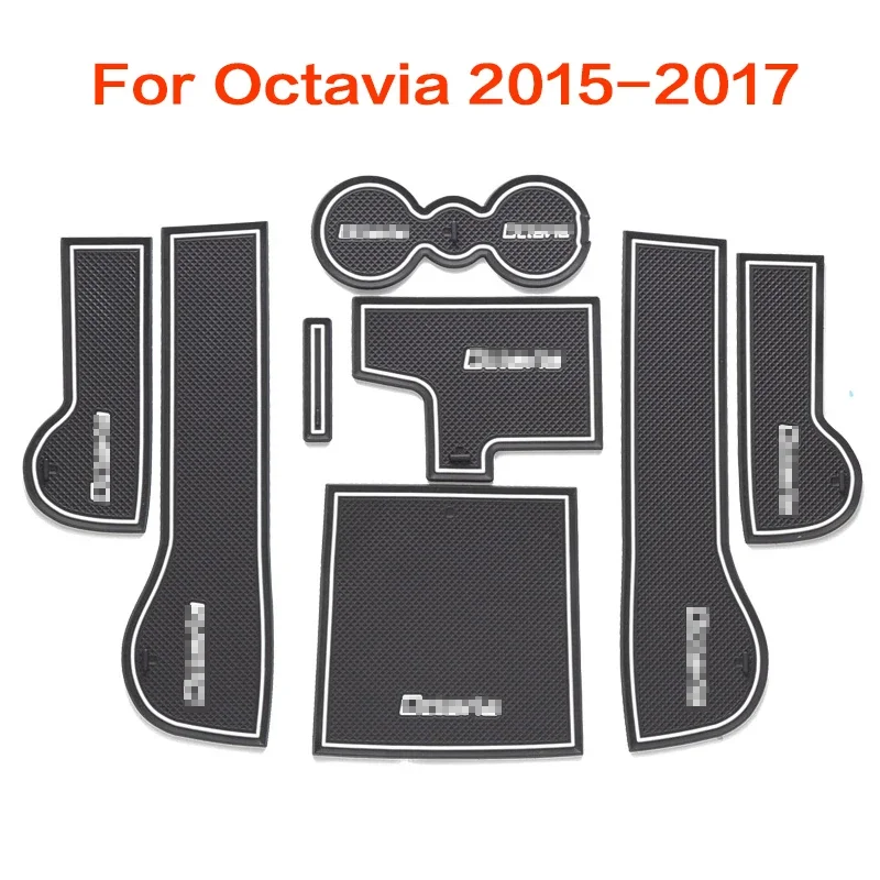 OVERE 1set Car Interior Cup Mat For Skoda Octavia A7 A5 2 3 2007-2015 2016 2017 2018 2019 Door Gate Slot Pad Storage Box Mat