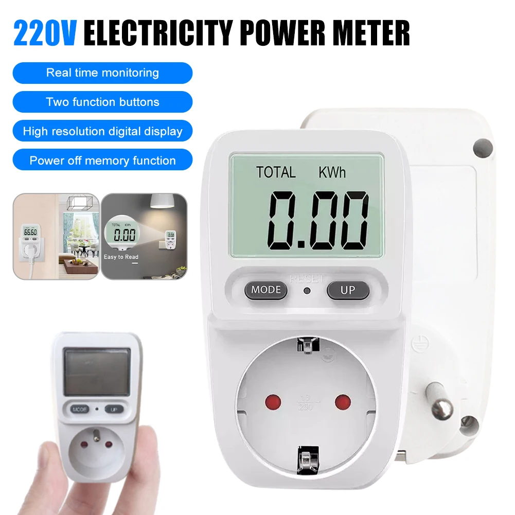 

220V Digital LCD Power Meter Wattmeter Socket Energy Meter Kwh Voltage Current Frequency Electricity Monitor EU Plug