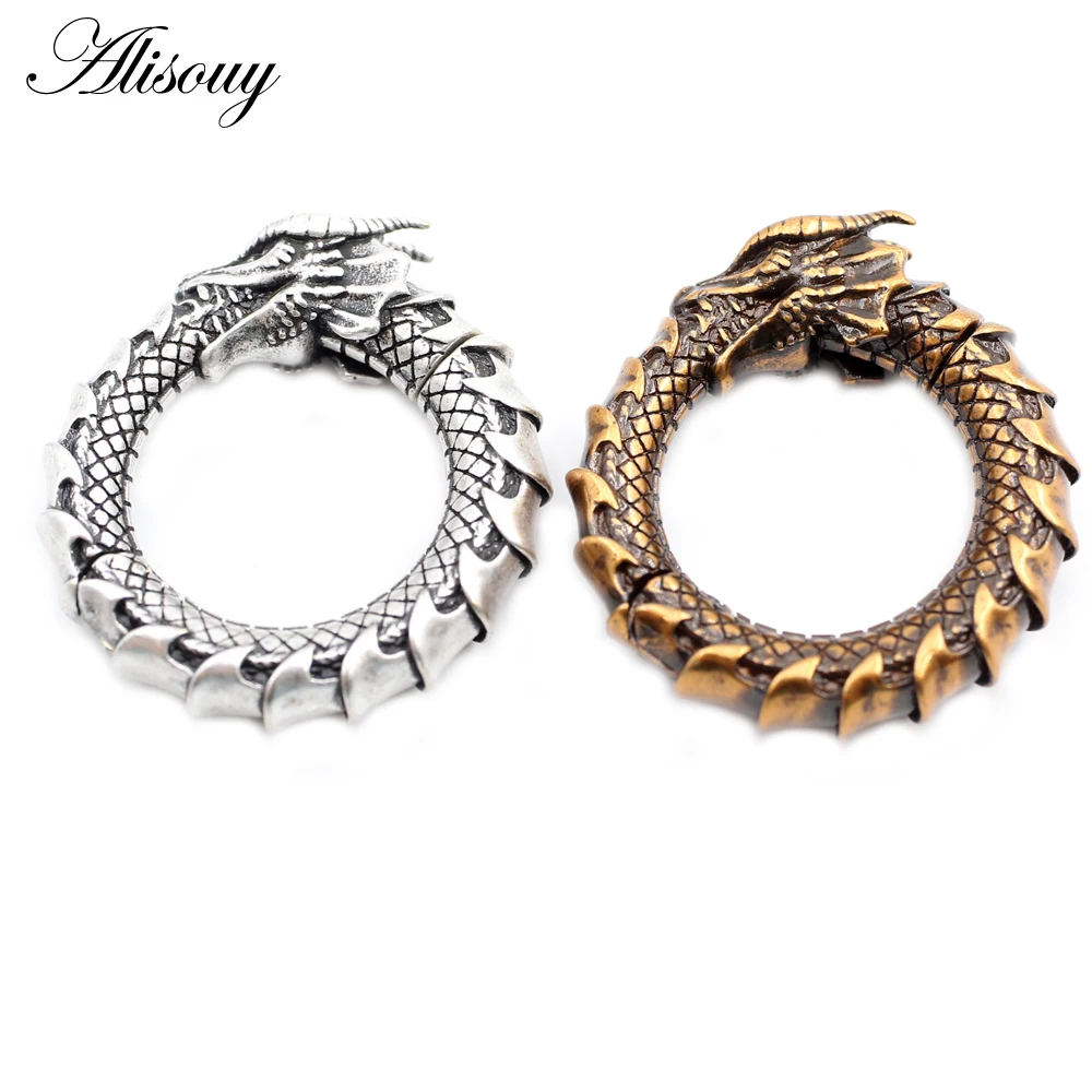 Alisouy 1PC Vintage Copper Dragon Animal Round Circle Ear Weights Expander Stretcher Plugs Gauges Earrings Body Piercing Jewelry view 2