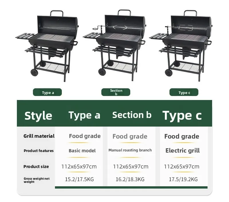 Automatic Rotating Skewer Charcoal Grill Electric BBQ for Outdoor Camping Backyard Patio Heavy Duty Steel Portable Home Use