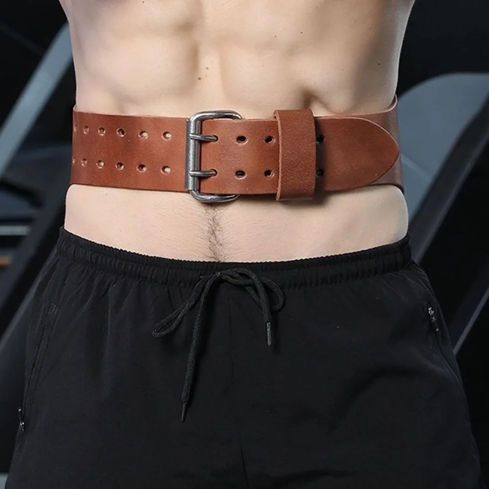 Full Grain Cowhide Weightlifting Belt Brown Adjustable Full Grain Cowhide Waist Support Sturdy Lifting Belt Weight Training