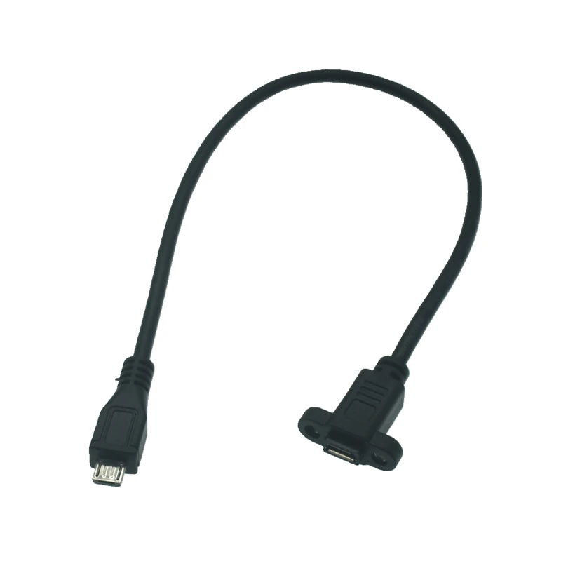 Connecteur Micro USB 2.0 mâle vers Micro USB 2.0 femelle, pas de câble d'extension 17.5mm avec vis trou de montage du panneau 25cm