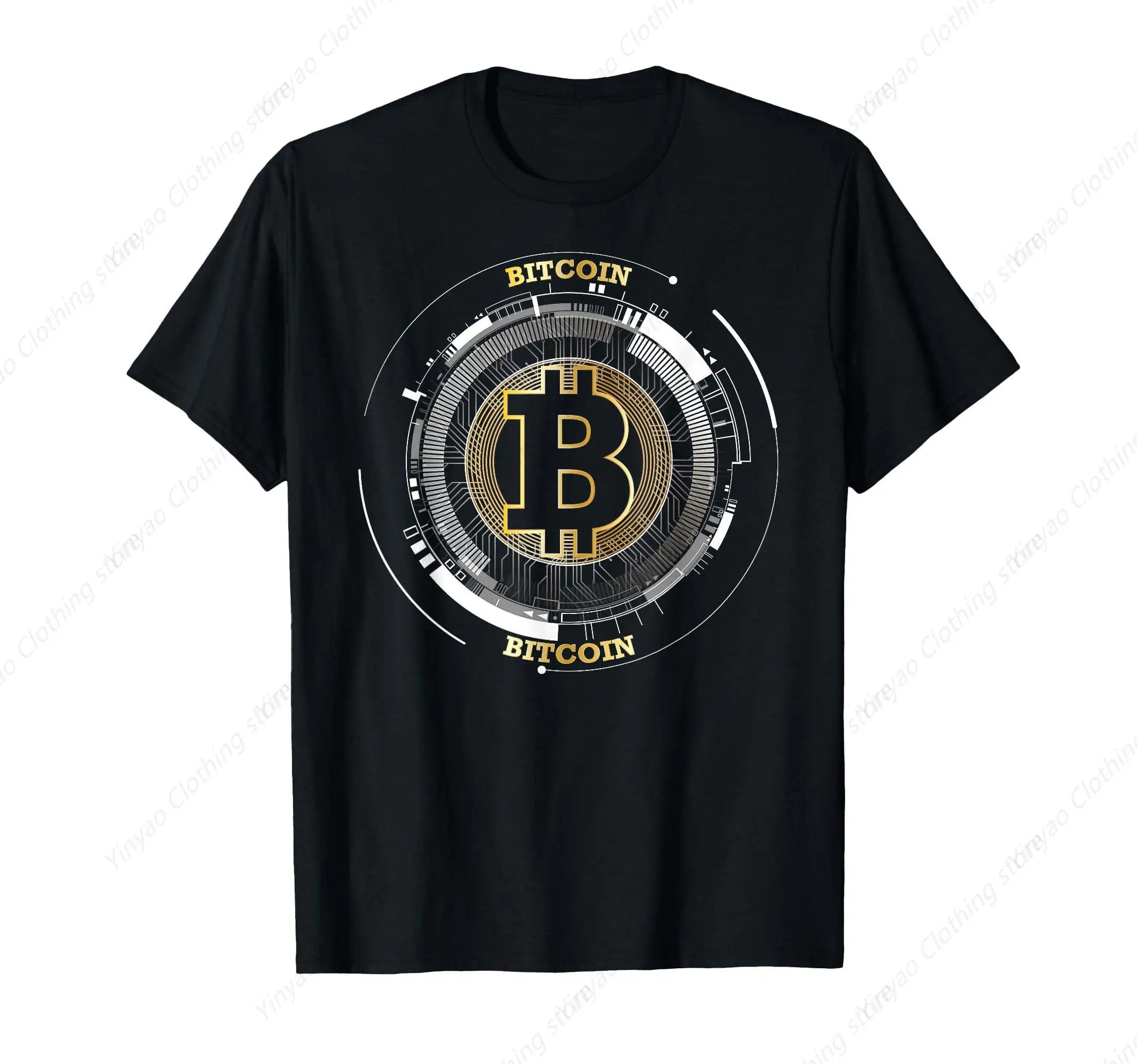 Bitcoin Btc Cryptocurrency Trader Blockchain Men's T-Shirt Fun Pure Cotton Casual Short Sleeved Shirt