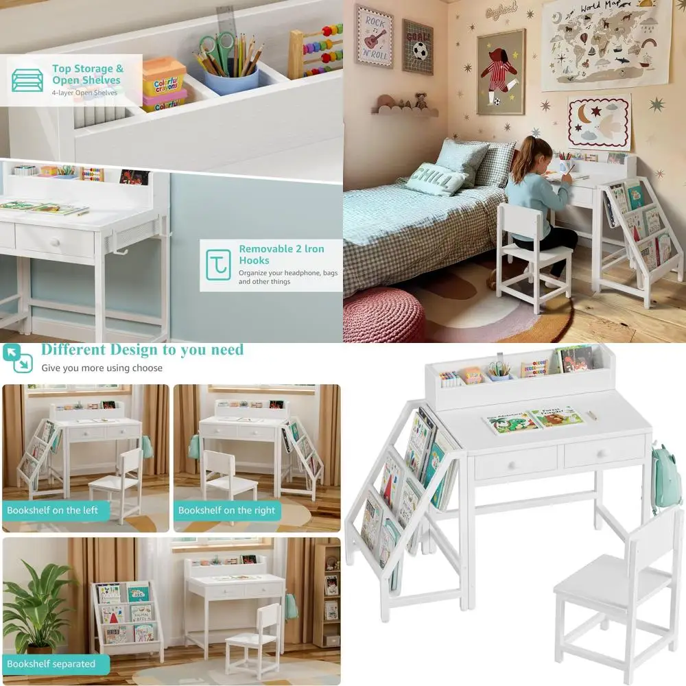 

Детский письменный стол с книжной полкой и местом для хранения для детей 5-8 лет, тканевая обивка, подходит для мальчиков и девочек