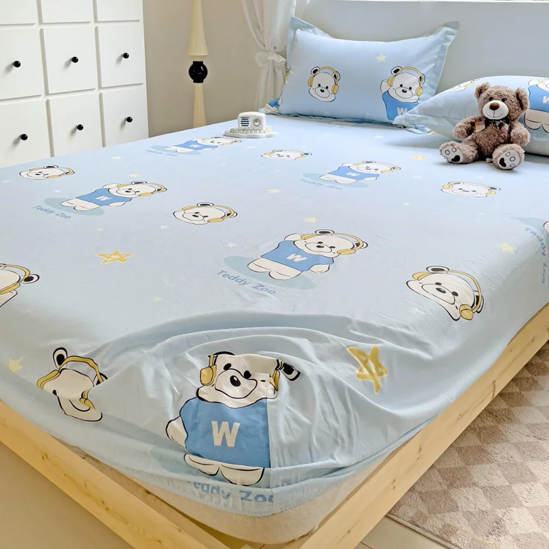 New Bed Hat Ins Wind Cotton Single Bedspread Printed Cartoon with Elastic Mattress Cover Soft and Comfortable for Students