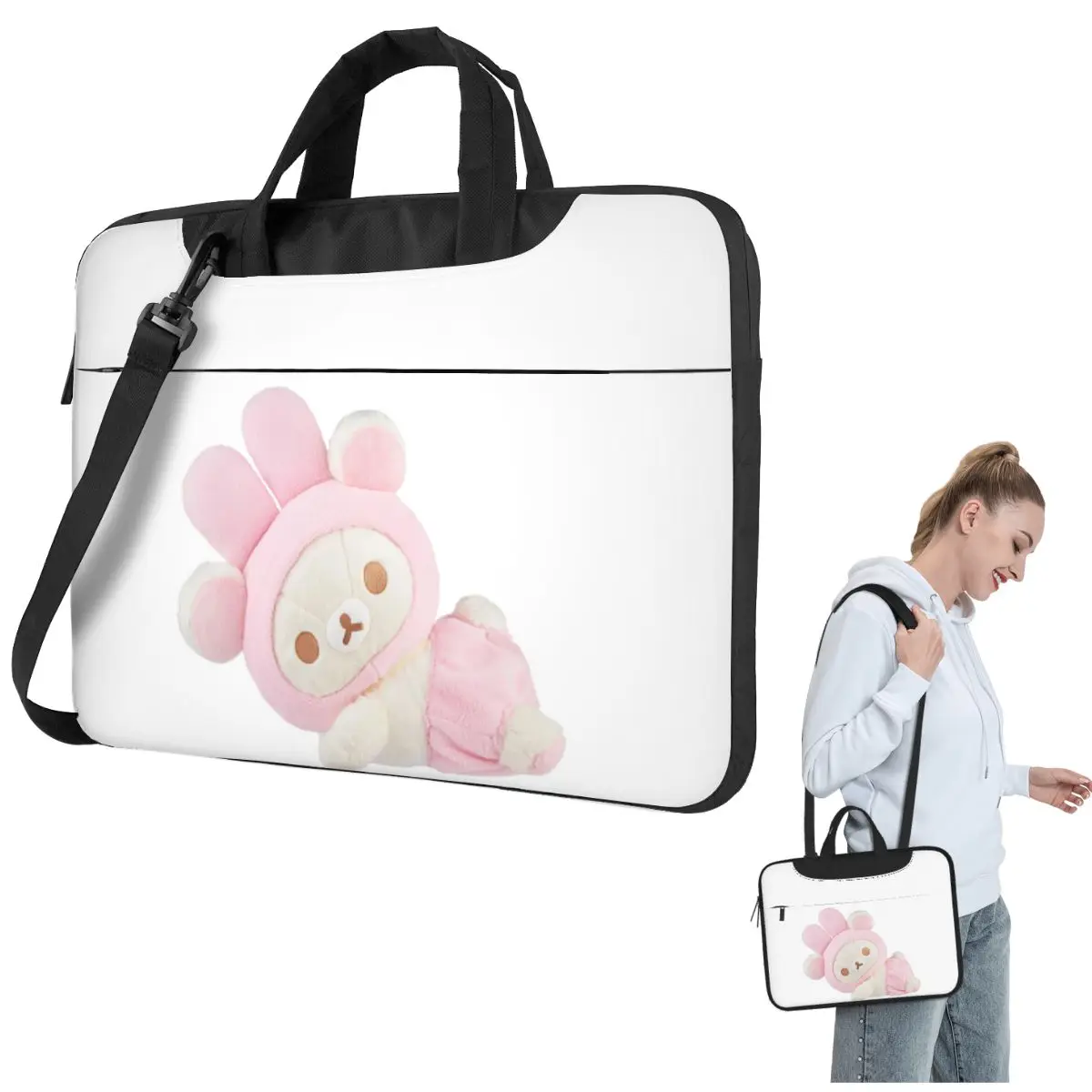 

Cute Korilakkuma Baby Plush Crossbody Laptop Bag Case Computer Bag Resistant Protective Notebook Pouch for Macbook Pro