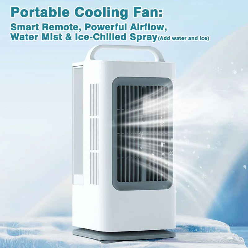 

Портативный вентилятор с функцией охлаждения, интеллектуальное дистанционное и сенсорное управление, таймер, мощный обдув, охлаждение водой и льдом, многофункциональный воздухоохладитель.