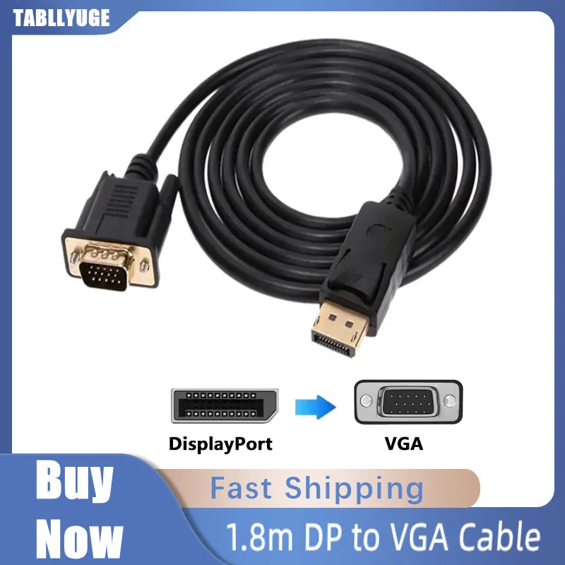 

NEW DP DisplayPort to VGA Adapter Connecto Converter 1.8m Cable FHD 1920*1080P Line For Desktop Laptop PC TV Monitor Projector